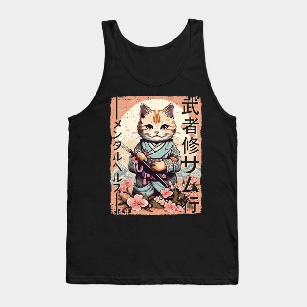 Samurai Cat Warrior Japanese Ninja Kitty Kawaii Tank Top by rhazi mode plagget